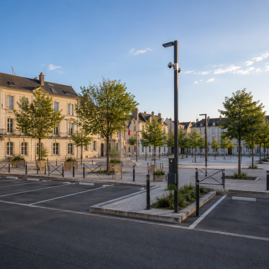Espace public municipal sécurisé par des solutions de surveillance professionnelle