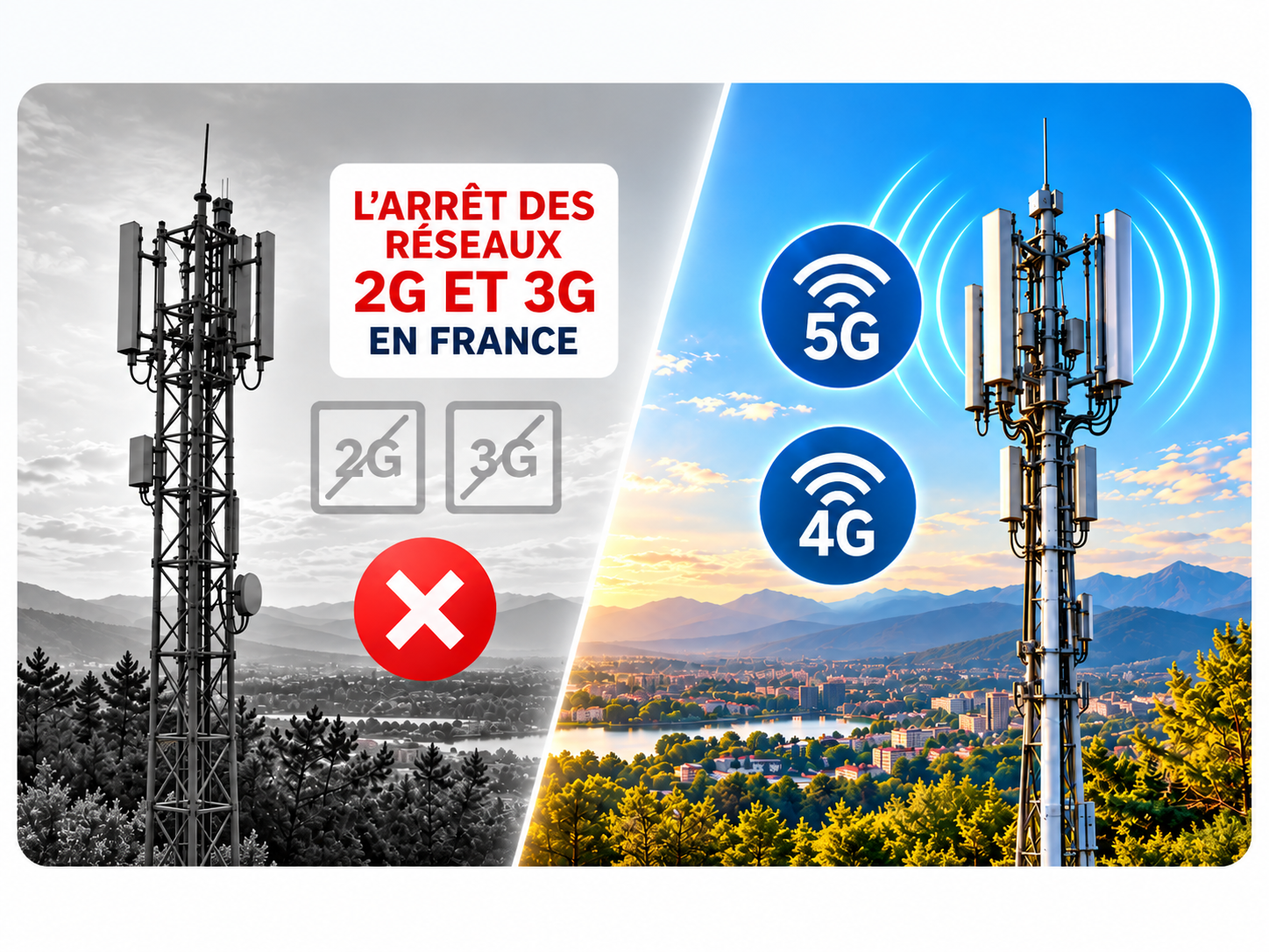 Transition des réseaux mobiles 2G et 3G vers les technologies 4G et 5G en France