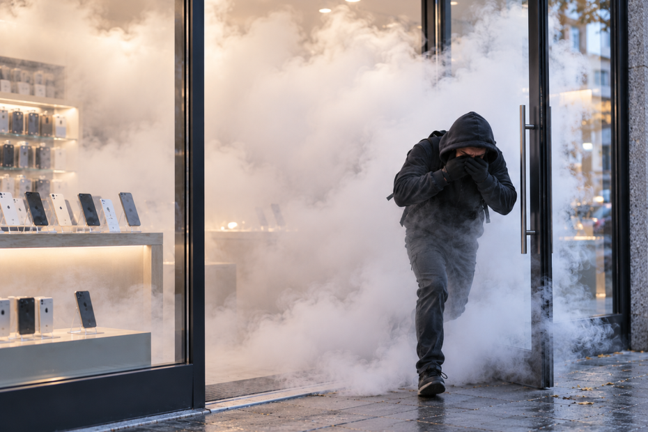 Solution de dissuasion active associant alarme, brouillard opacifiant et dispositif irritant pour la protection des locaux