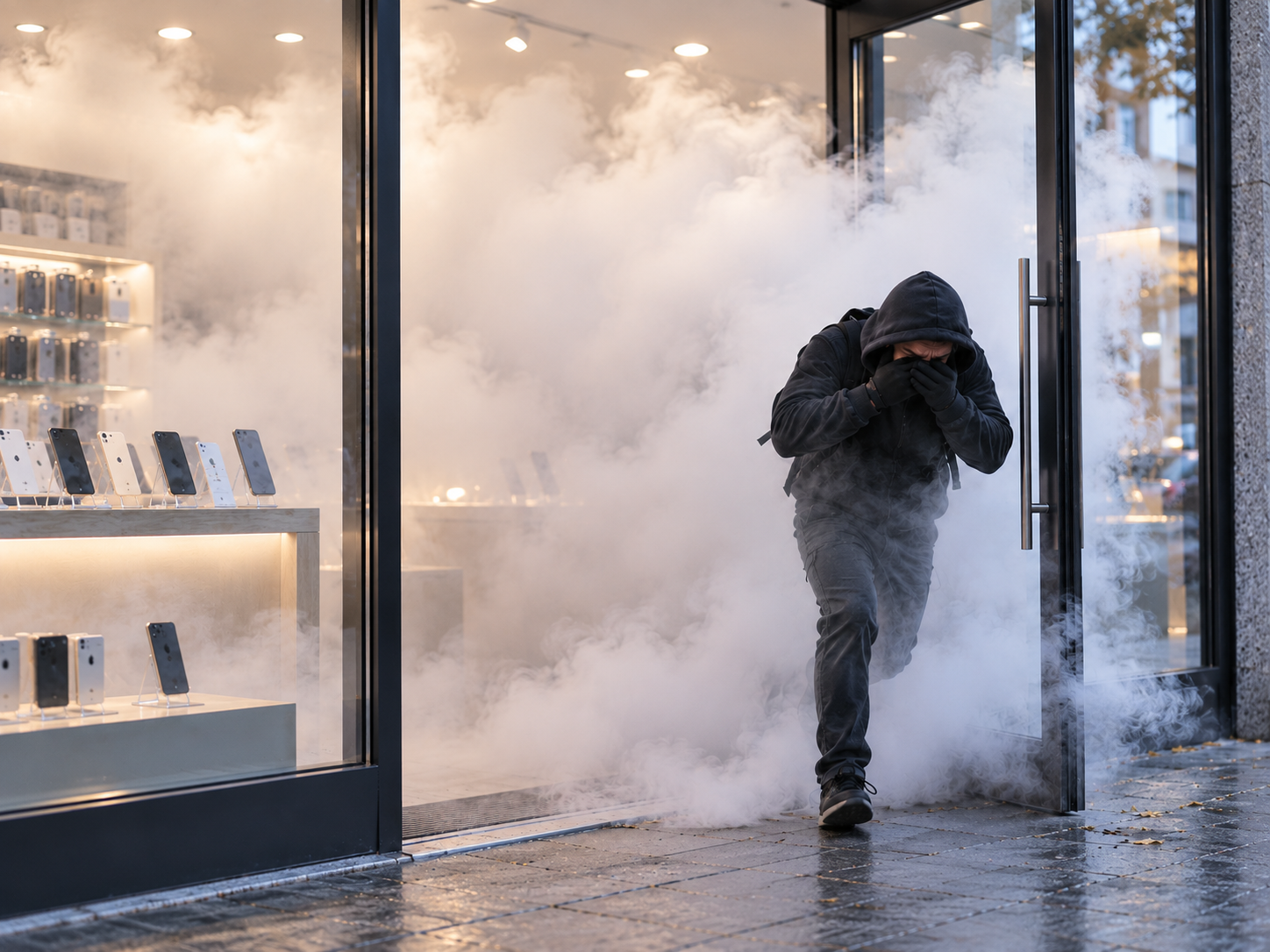 Solution de dissuasion active associant alarme, brouillard opacifiant et dispositif irritant pour la protection des locaux